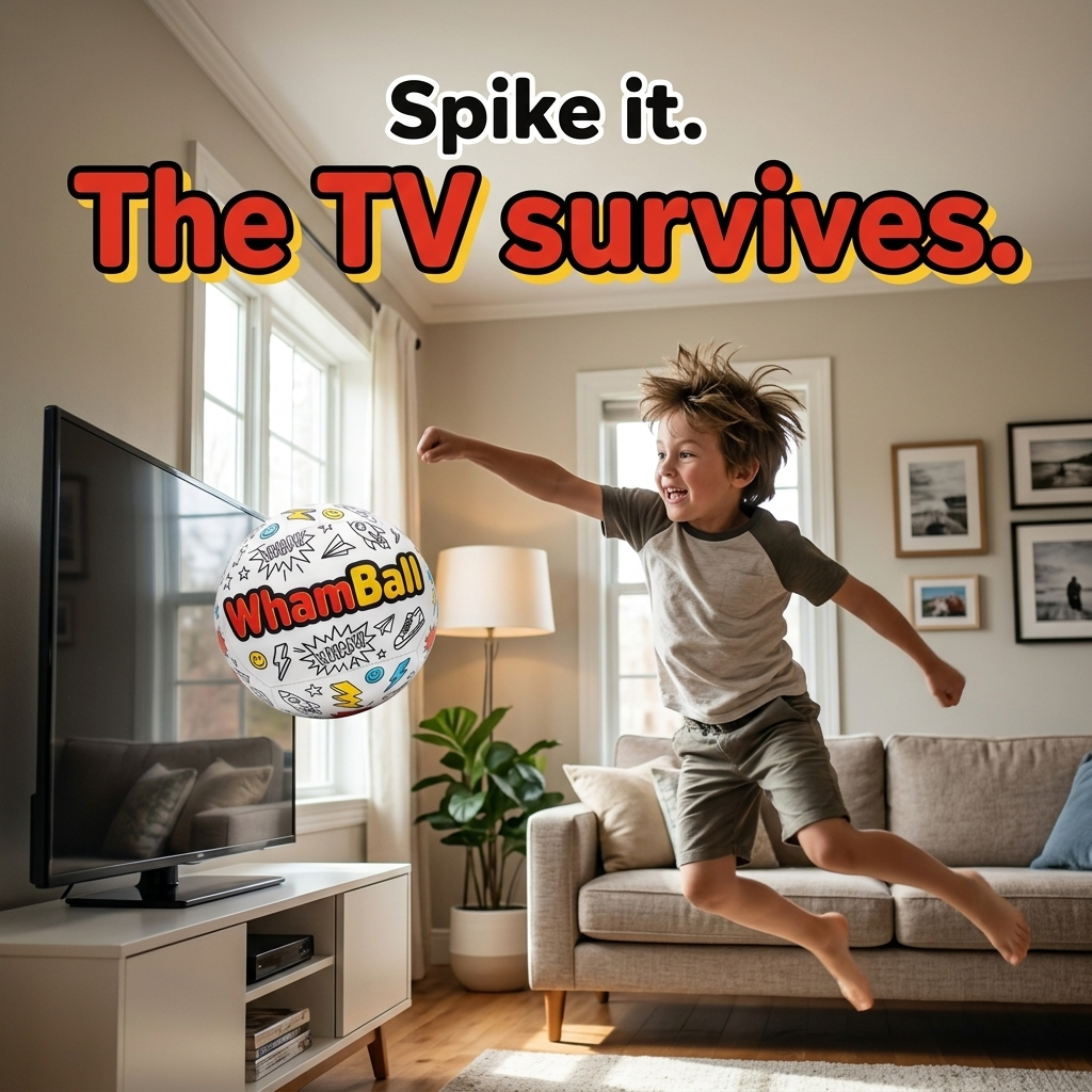 Kid spiking WhamBall near the TV