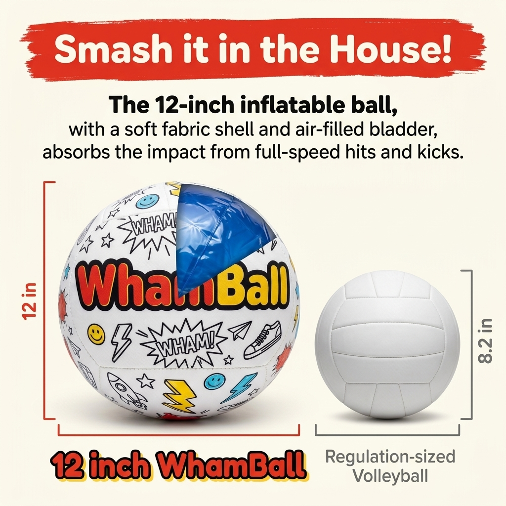 12 inch WhamBall size compared to a regulation volleyball